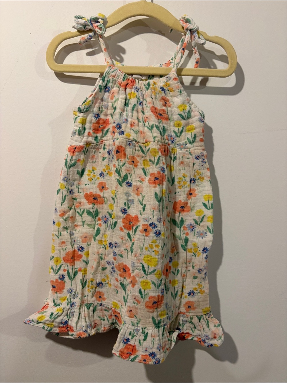 Angel Dear White Floral Tie-Shoulder Sundress with Ruffle Hem 2T